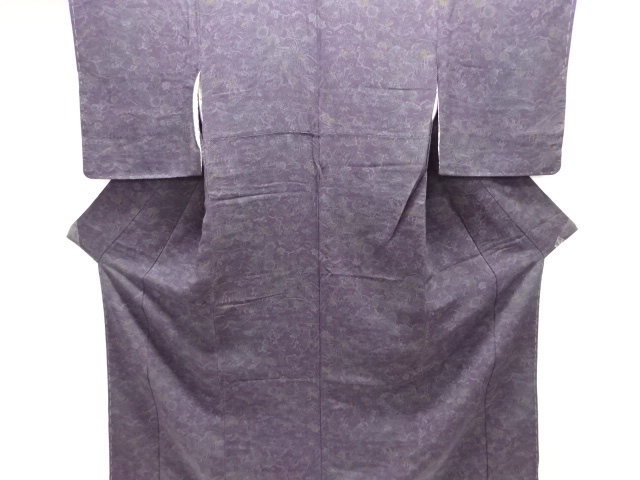 縮緬地　草木染　家屋風景模様小紋着物